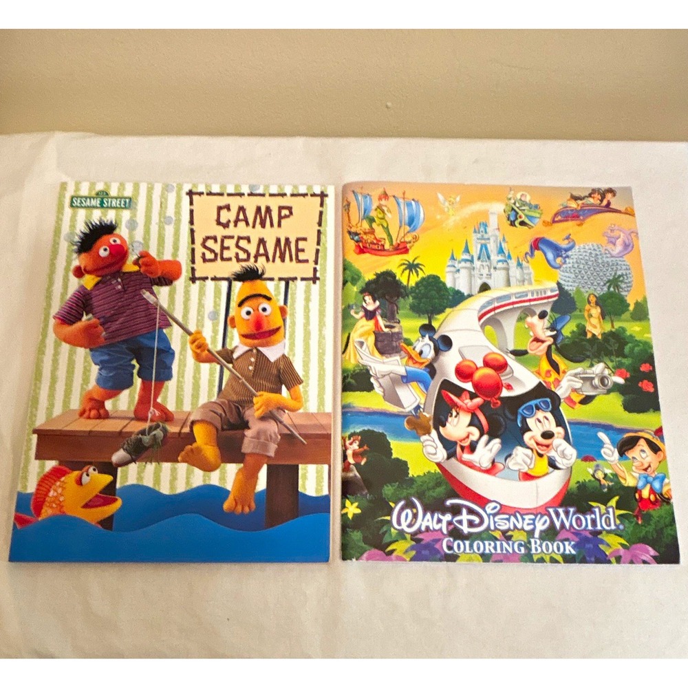 Lot of 2 Coloring Books: Sesame Street Camp Sesame & Walt Disney World Unused